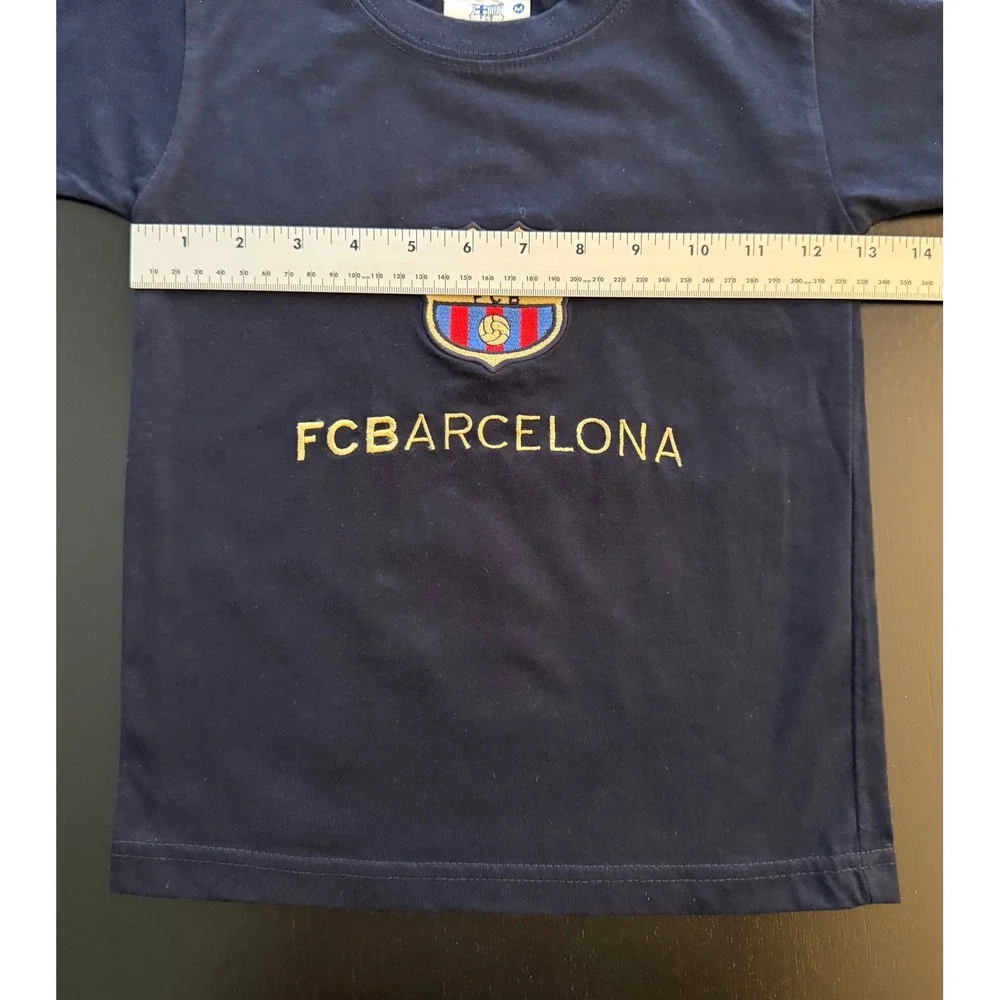 FC Barcelona Official Kids Shirt Size 8 Navy Embroidered Youth Futbol SS Fan Tee